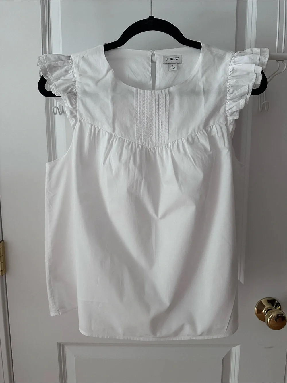 J. Crew White Ruffled Sleeve Cotton Blouse